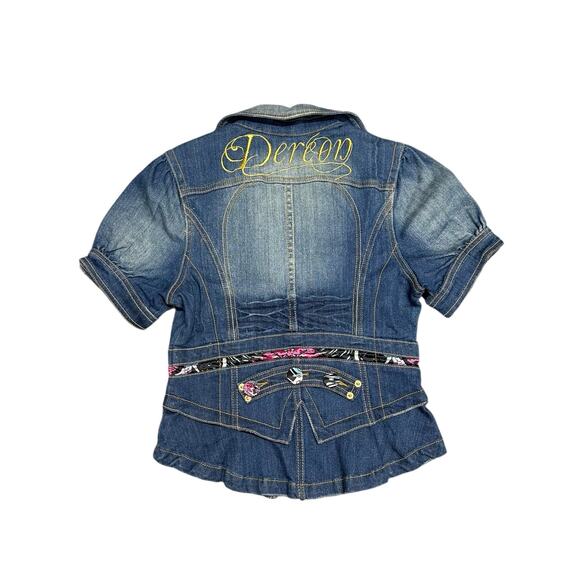 Y2K Dereon for Beyoncé Women’s‎ Short Sleeve Fitted Denim Jacket Size Medium NWT - Picture 2 of 13